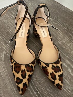 NEW Antonio Melani Leopard Print Ankle-Strap Pointed Block Heels - 7.5
